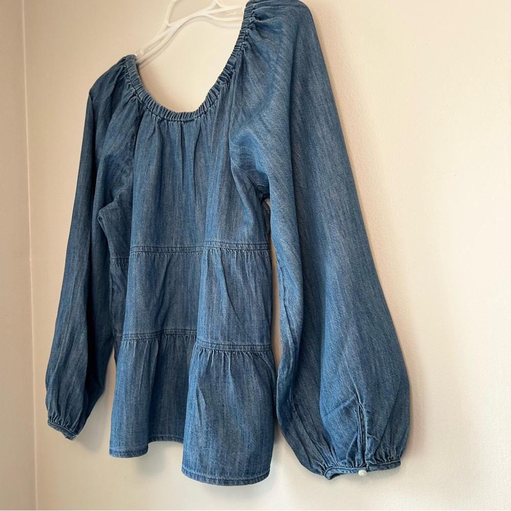 Old Navy Chambray Tiered Peplum Peasant Top Boho Balloon Sleeve – Size M - Picture 9 of 11